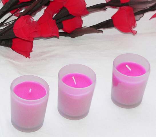 Hot Pink Wax Votive in Frosted Glass Cup Holder - Small 